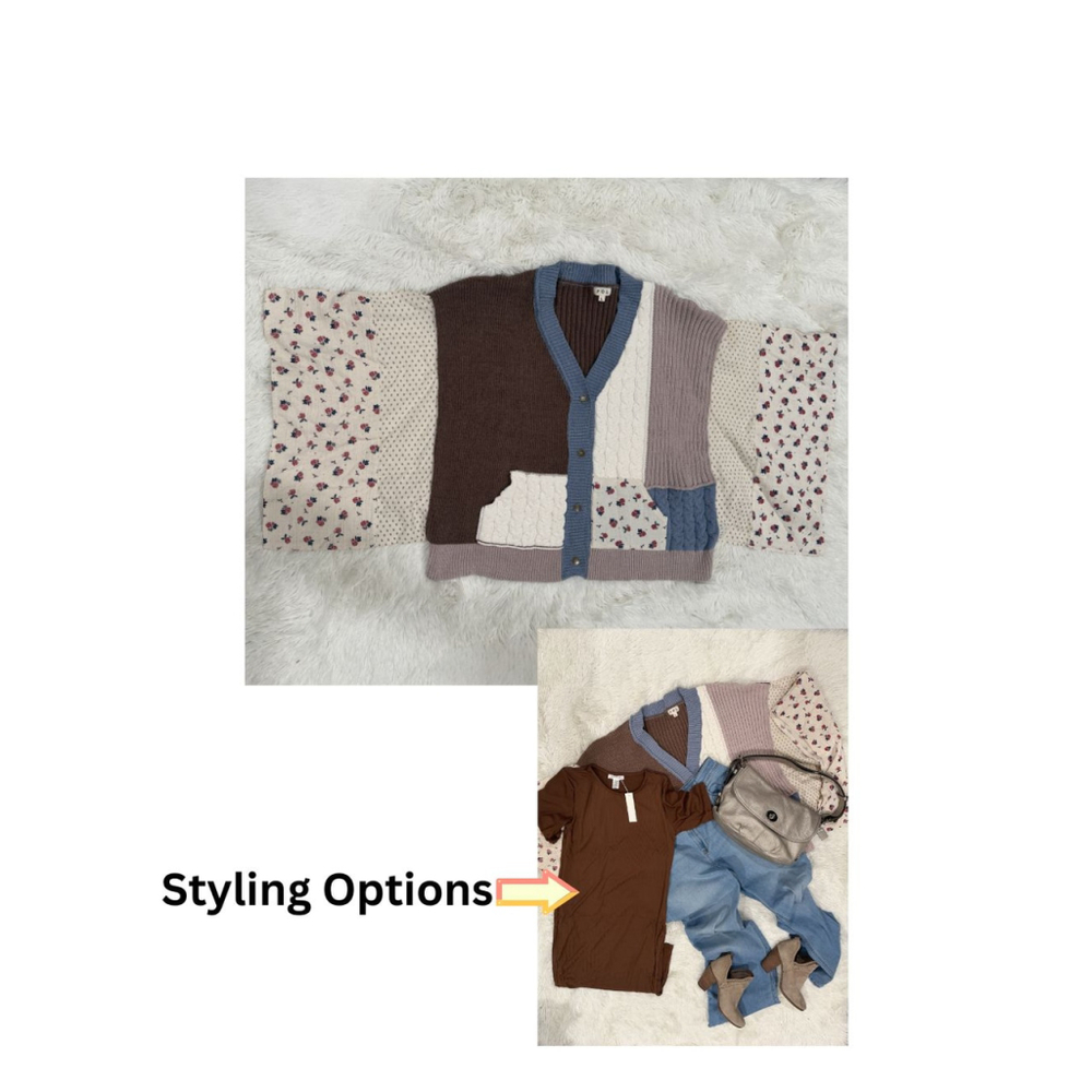 POL Patchwork Button-Down Cardigan Sweater - Size… - image 1